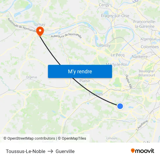 Toussus-Le-Noble to Guerville map