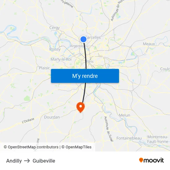 Andilly to Guibeville map