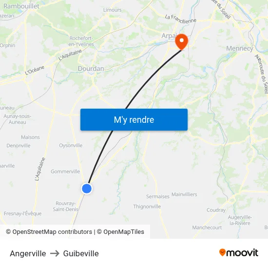 Angerville to Guibeville map