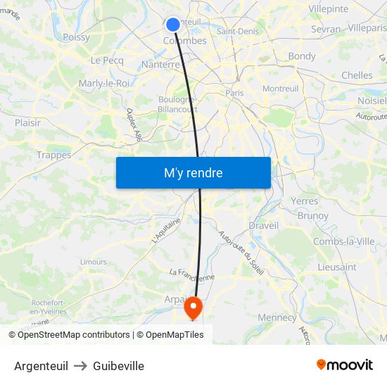 Argenteuil to Guibeville map