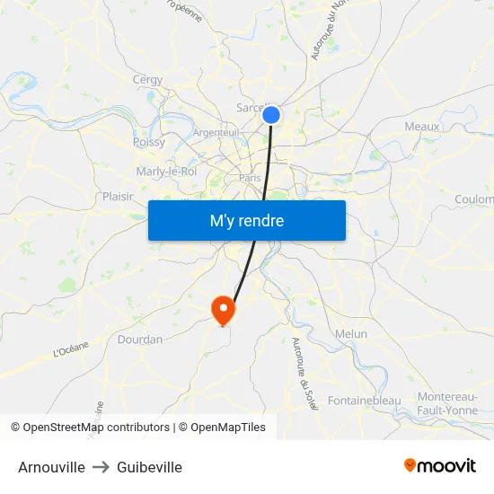 Arnouville to Guibeville map