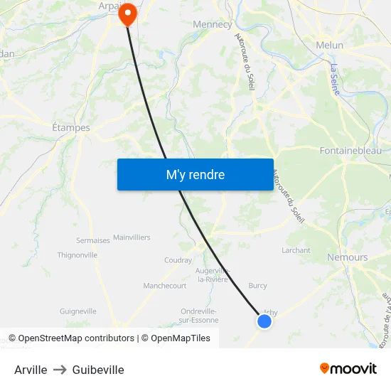 Arville to Guibeville map