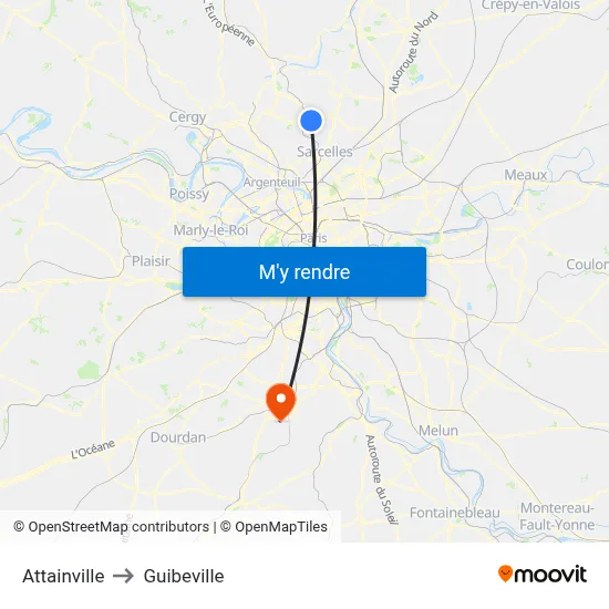 Attainville to Guibeville map