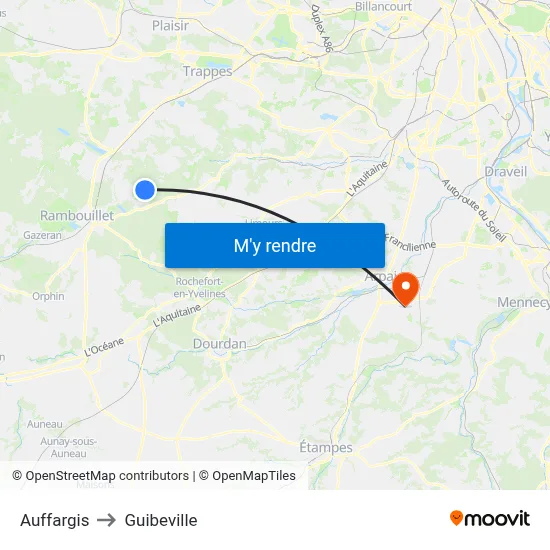 Auffargis to Guibeville map