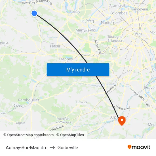 Aulnay-Sur-Mauldre to Guibeville map