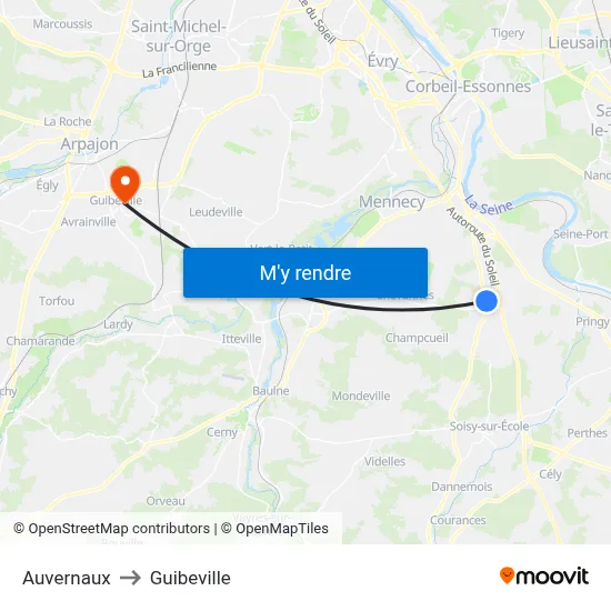 Auvernaux to Guibeville map