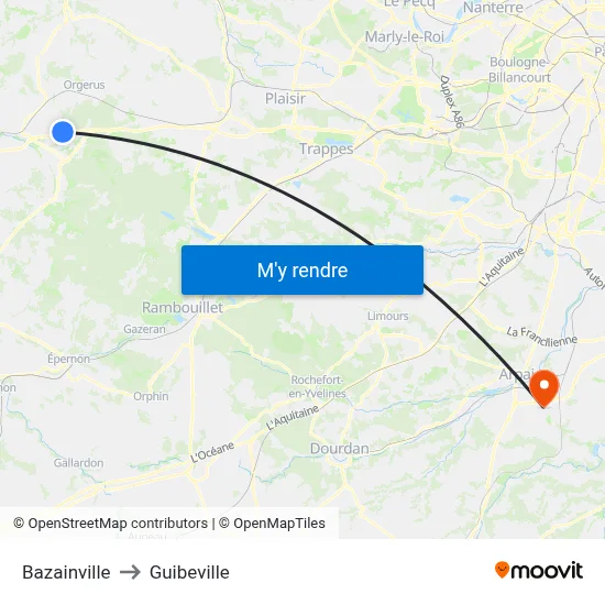 Bazainville to Guibeville map