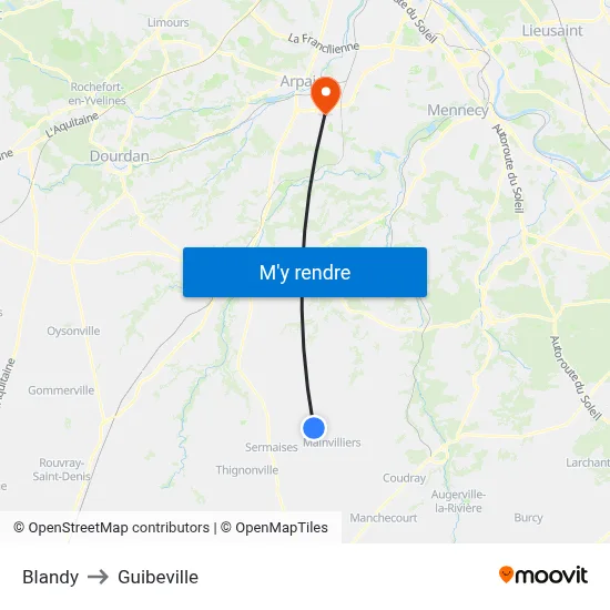 Blandy to Guibeville map