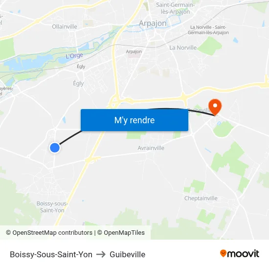 Boissy-Sous-Saint-Yon to Guibeville map