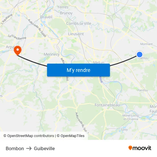 Bombon to Guibeville map