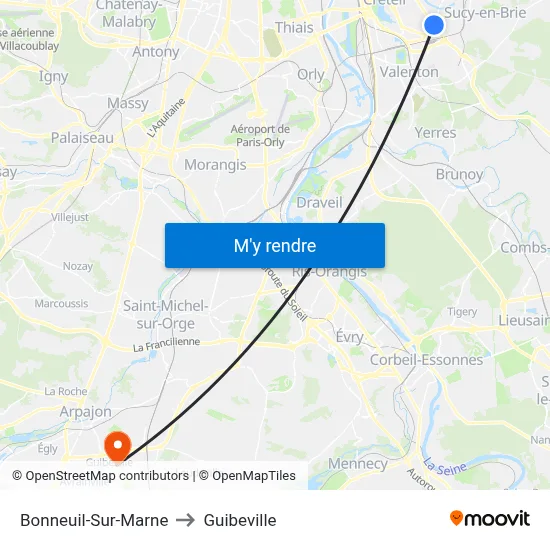 Bonneuil-Sur-Marne to Guibeville map