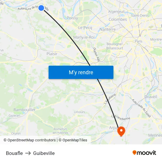 Bouafle to Guibeville map