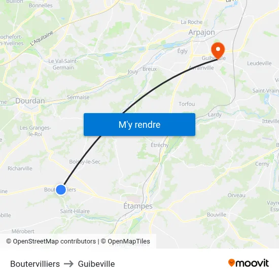 Boutervilliers to Guibeville map