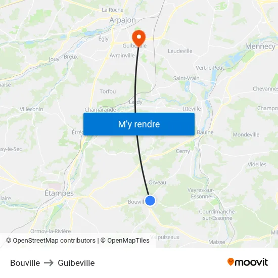 Bouville to Guibeville map