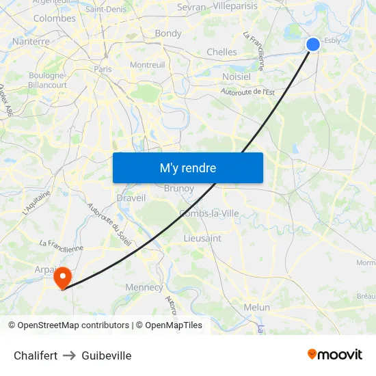 Chalifert to Guibeville map