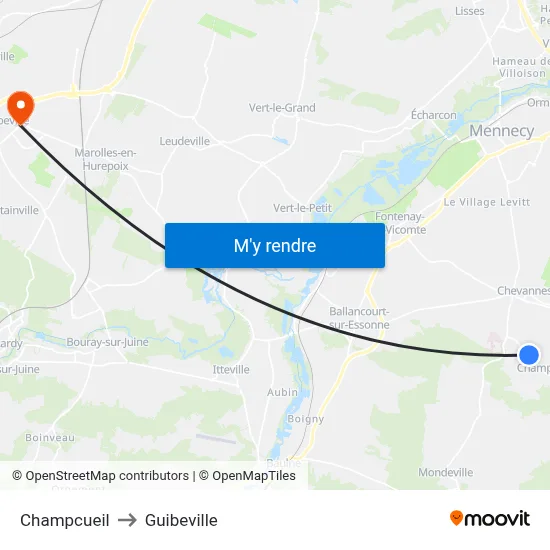 Champcueil to Guibeville map