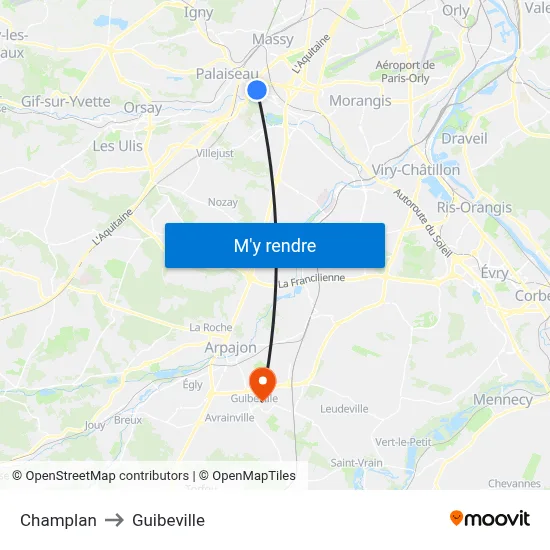 Champlan to Guibeville map