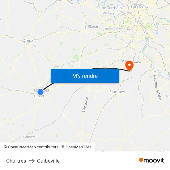 Chartres to Guibeville map
