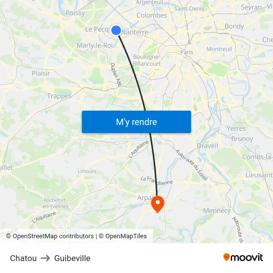 Chatou to Guibeville map
