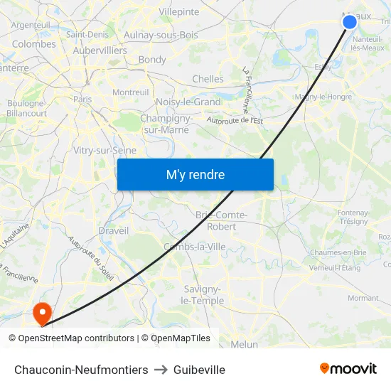 Chauconin-Neufmontiers to Guibeville map
