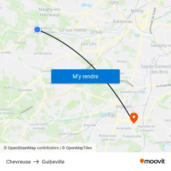 Chevreuse to Guibeville map