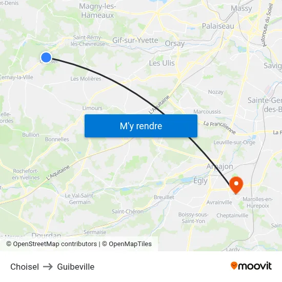 Choisel to Guibeville map
