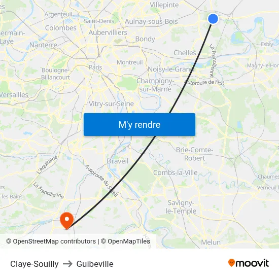 Claye-Souilly to Guibeville map