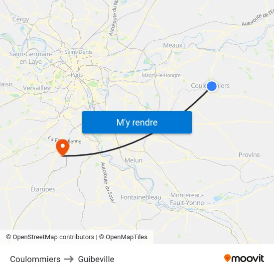 Coulommiers to Guibeville map