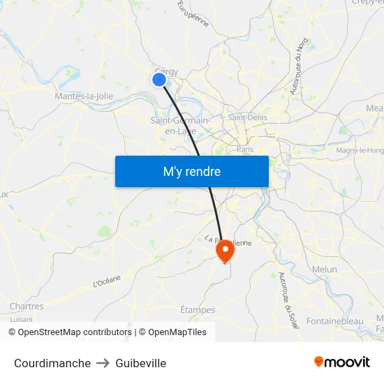 Courdimanche to Guibeville map