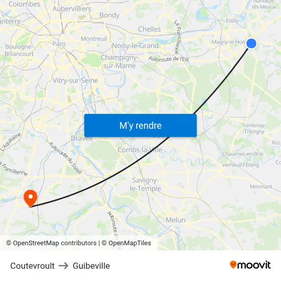 Coutevroult to Guibeville map