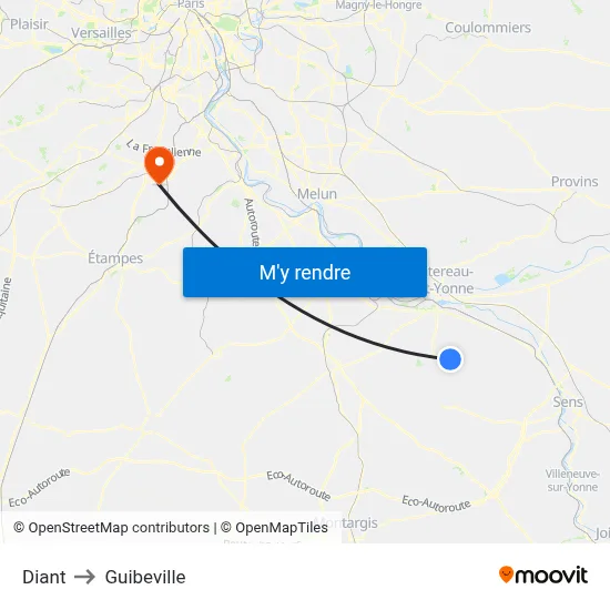 Diant to Guibeville map