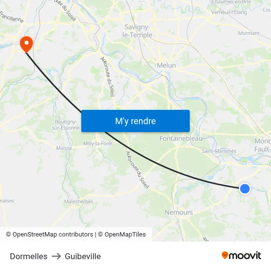 Dormelles to Guibeville map