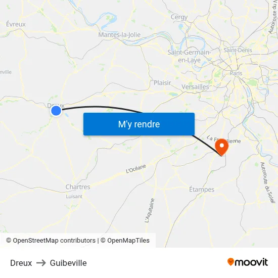 Dreux to Guibeville map