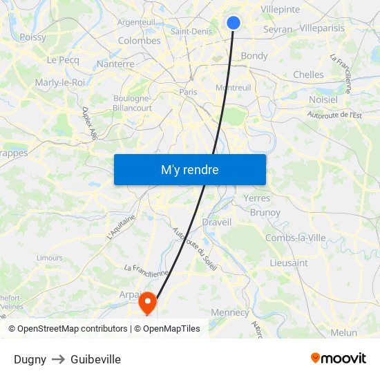 Dugny to Guibeville map