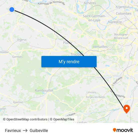 Favrieux to Guibeville map