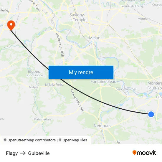 Flagy to Guibeville map