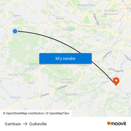 Gambais to Guibeville map