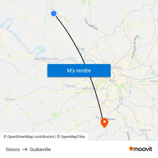 Gisors to Guibeville map