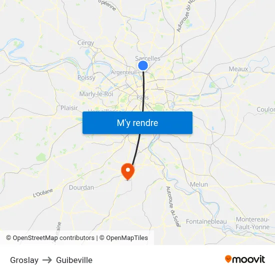 Groslay to Guibeville map
