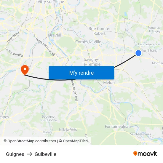 Guignes to Guibeville map