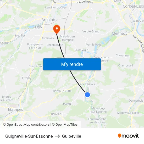 Guigneville-Sur-Essonne to Guibeville map