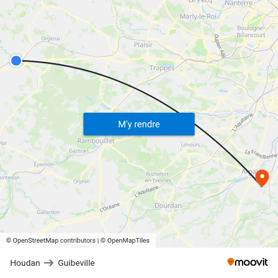 Houdan to Guibeville map
