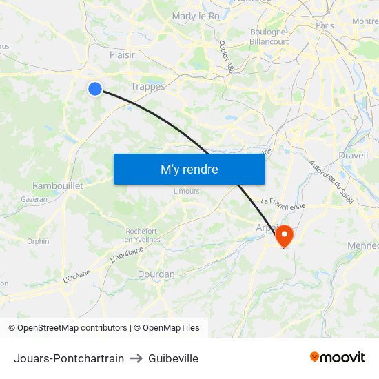 Jouars-Pontchartrain to Guibeville map