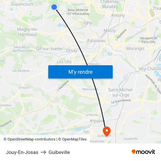 Jouy-En-Josas to Guibeville map