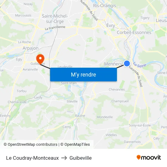 Le Coudray-Montceaux to Guibeville map