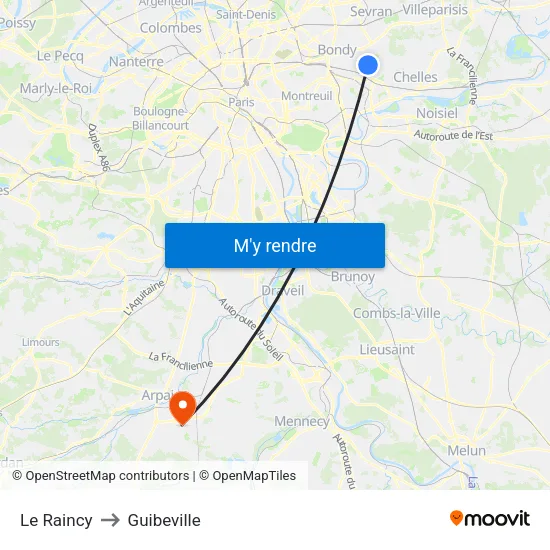 Le Raincy to Guibeville map