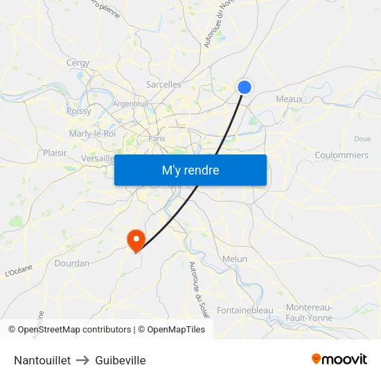 Nantouillet to Guibeville map