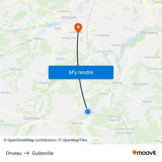 Orveau to Guibeville map