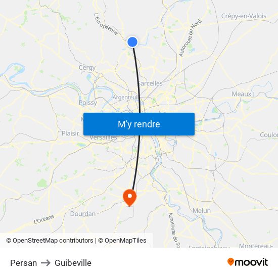 Persan to Guibeville map