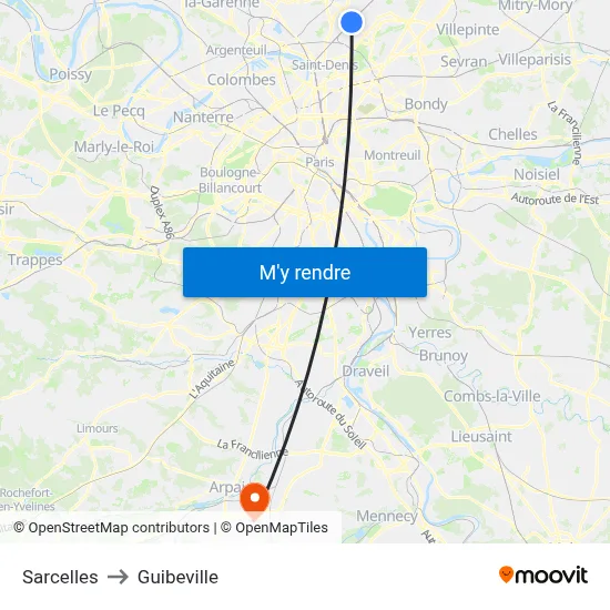 Sarcelles to Guibeville map